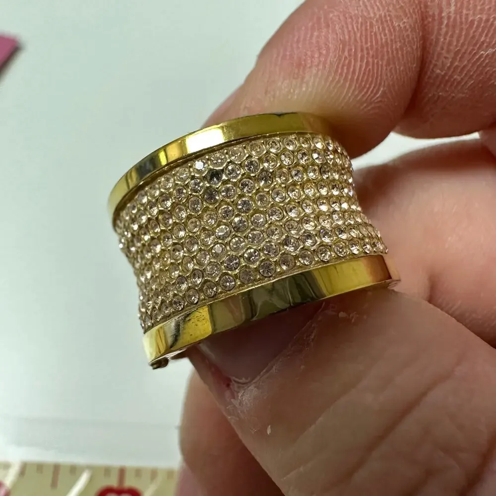 Michael Kors Pave Barrel Ring Gold Tone Metal Size 8